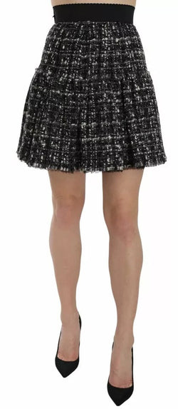 Black Check Flounce Detailed Wool Mini Skirt Dolce & Gabbana