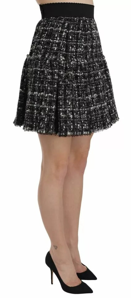 Black Check Flounce Detailed Wool Mini Skirt Dolce & Gabbana