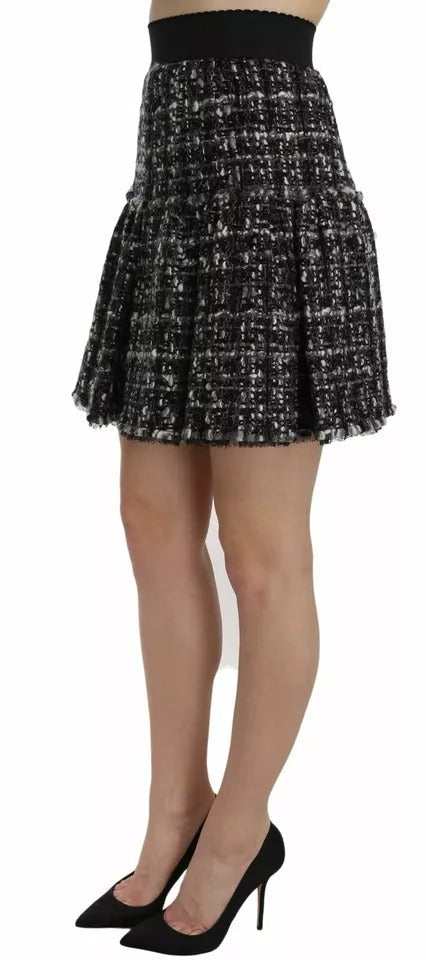 Black Check Flounce Detailed Wool Mini Skirt Dolce & Gabbana
