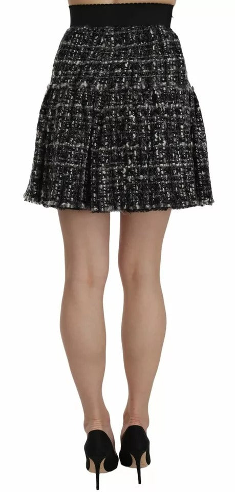 Black Check Flounce Detailed Wool Mini Skirt Dolce & Gabbana