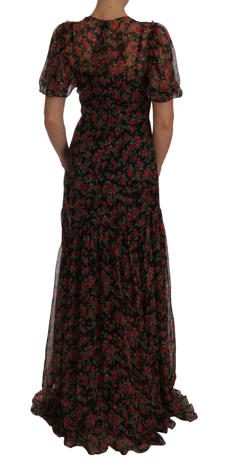 Elegant Floral A-Line Silk Dress Dolce & Gabbana