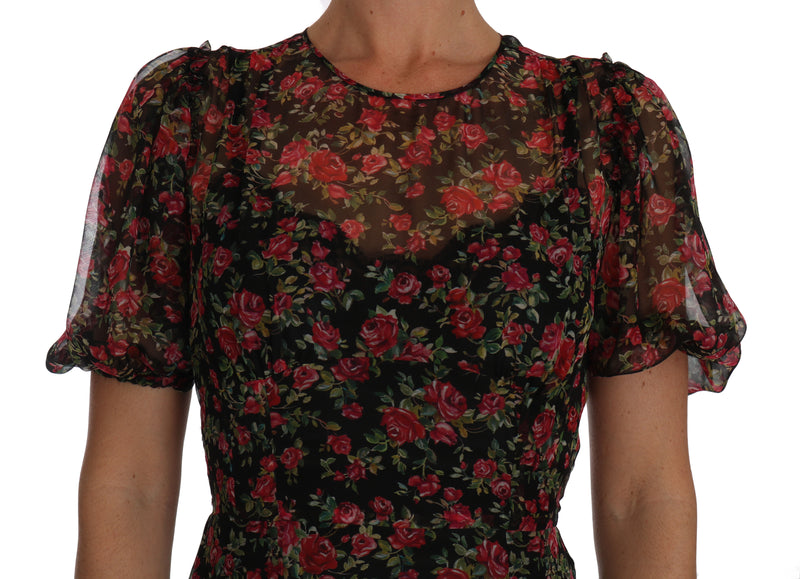 Elegant Floral A-Line Silk Dress Dolce & Gabbana