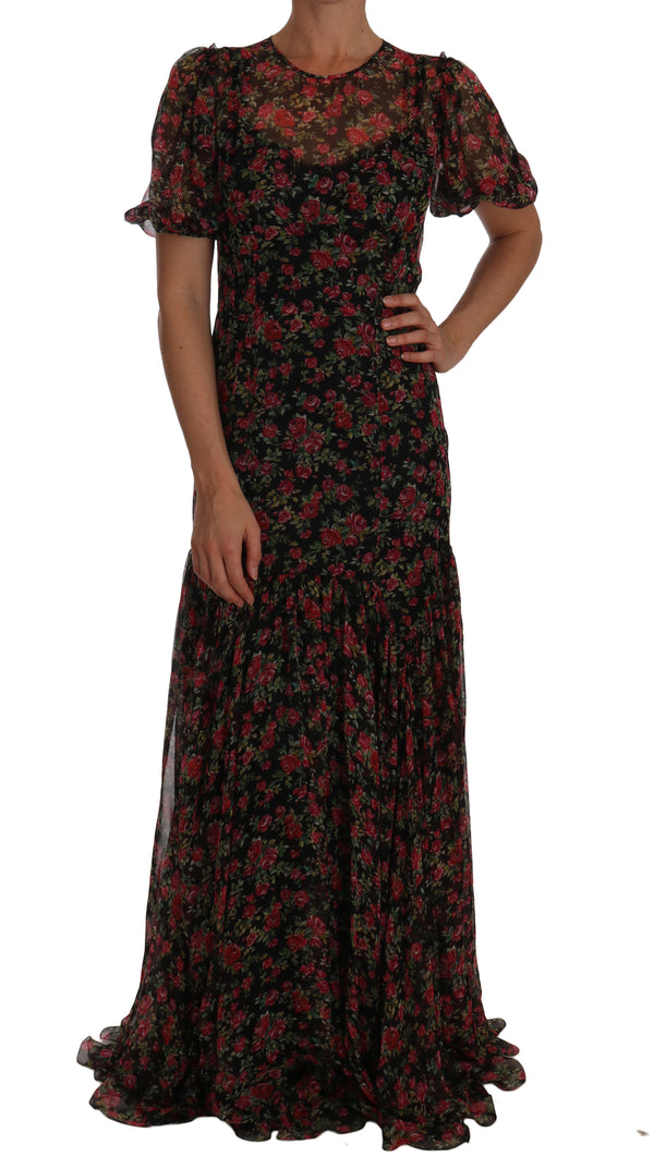 Elegant Floral A-Line Silk Dress Dolce & Gabbana