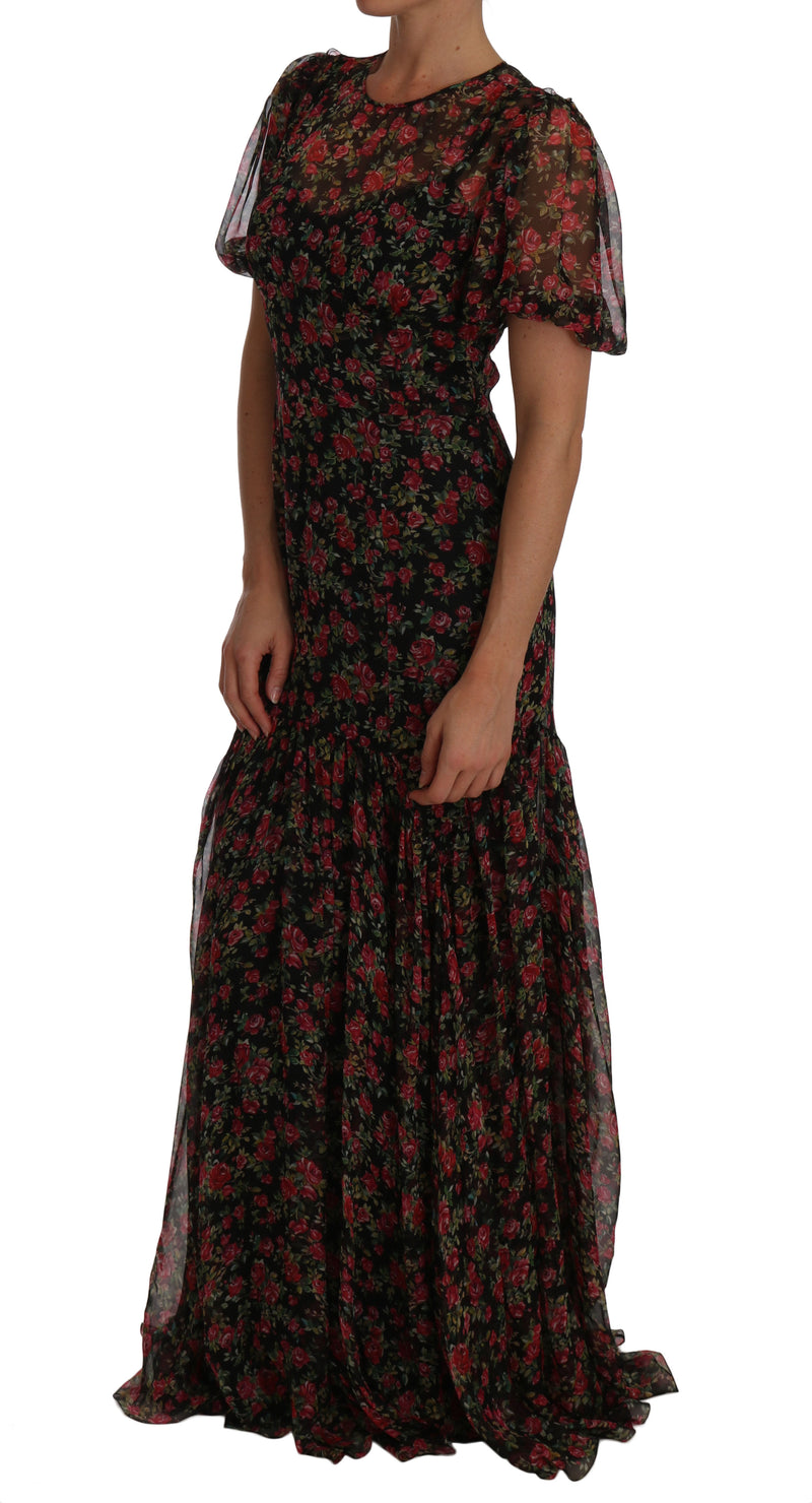 Elegant Floral A-Line Silk Dress Dolce & Gabbana