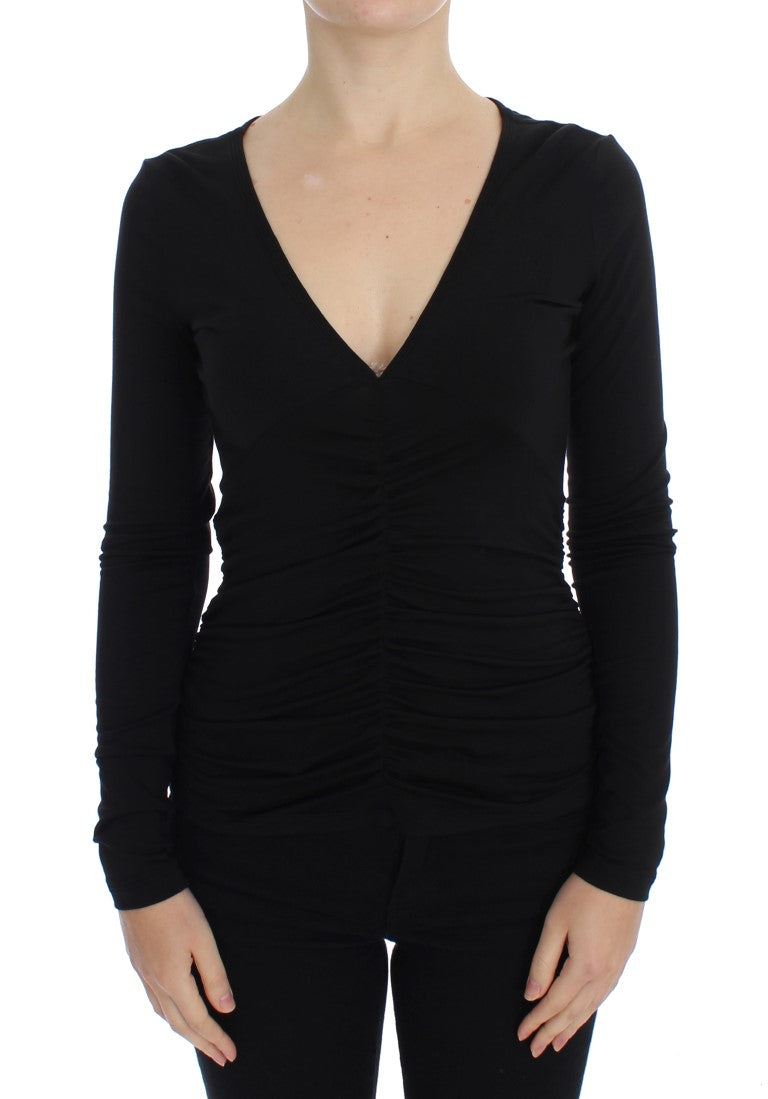 Elegant V-Neck Black Viscose Blend Sweater Versace Jeans