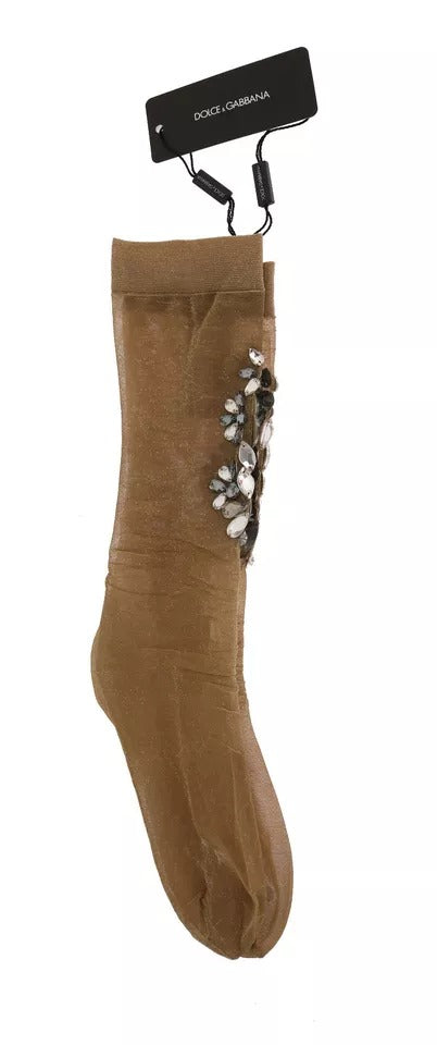 Gold Stretch Floral Clear Crystal Stocking Socks Dolce & Gabbana