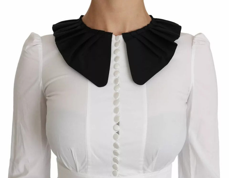 Black White Decorative Buttons Tops Shirt Blouse