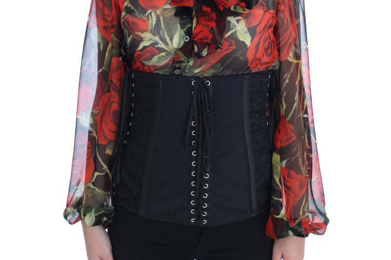 Elegant Black Floral Brocade Corset Belt Dolce & Gabbana