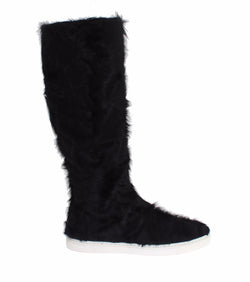 Elegant Black Fur Leather Flat Sneaker Boots Dolce & Gabbana