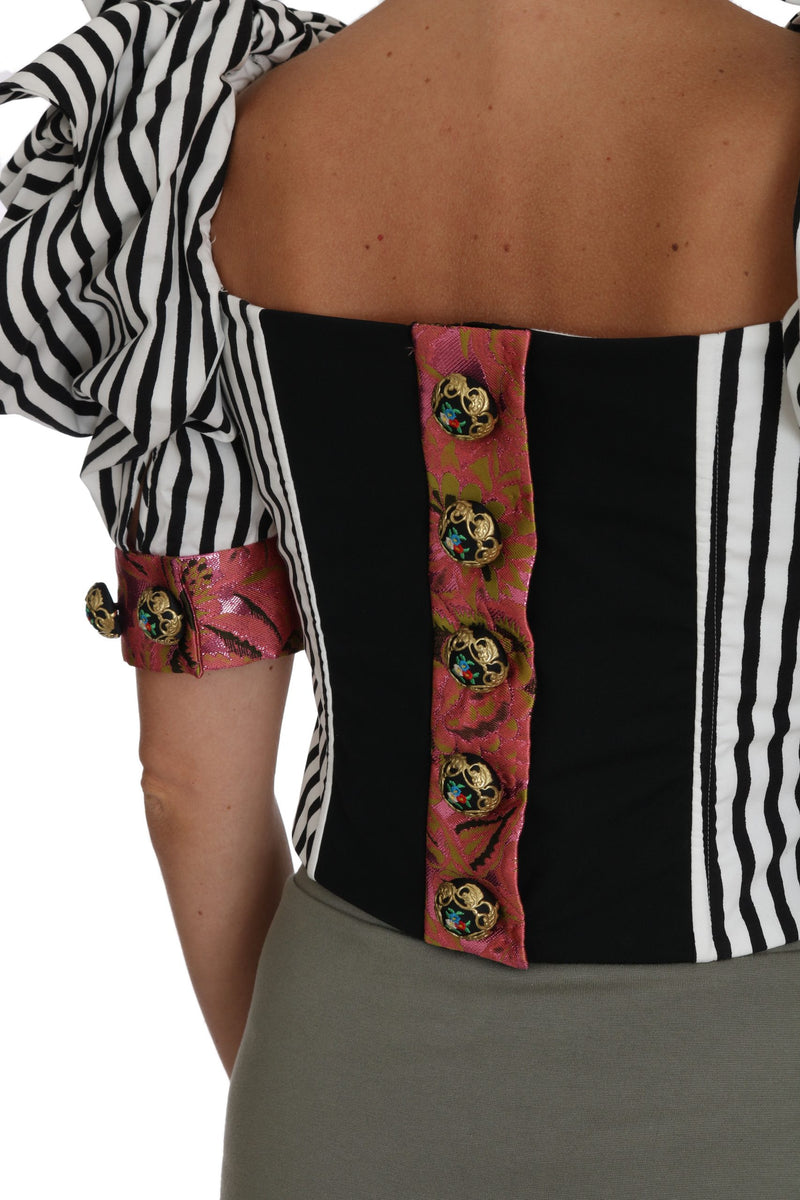 Elegant Cropped Corset Top with Crystal Buttons Dolce & Gabbana