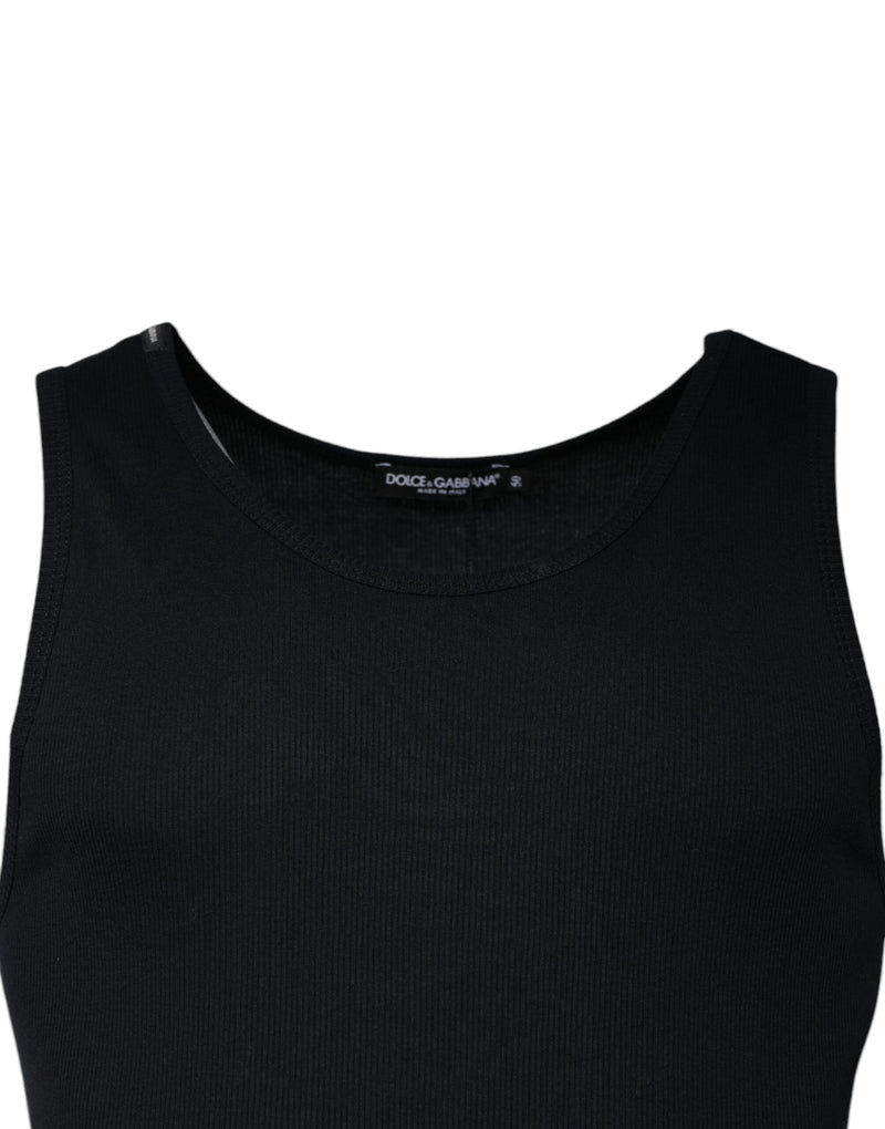 Black Cotton Sleeveless Round Neck Tank T-shirt