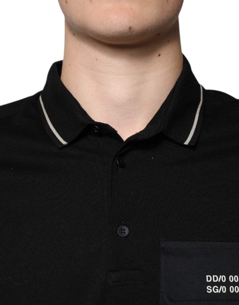 Black White Cotton Short Sleeves Polo T-shirt