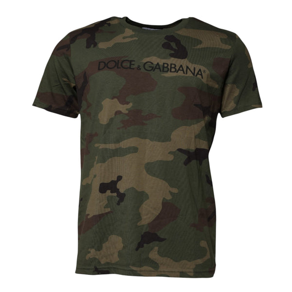 Multicolor Camouflage Cotton Crew Neck T-shirt