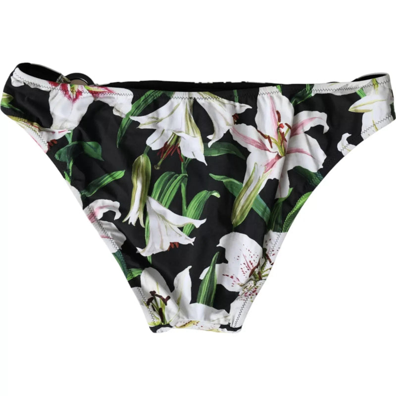 Black Lily Print Swimwear Bottom Beachwear Bikini Dolce & Gabbana