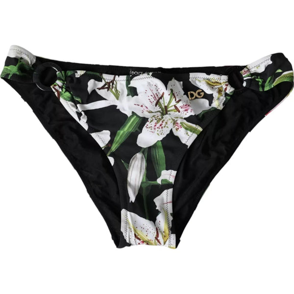 Black Lily Print Swimwear Bottom Beachwear Bikini Dolce & Gabbana