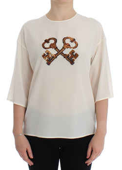 Ivory Sequined Silk Blouse Top Dolce & Gabbana