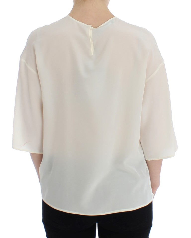 Ivory Sequined Silk Blouse Top Dolce & Gabbana