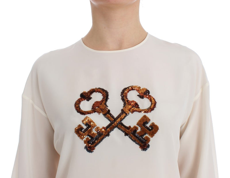 Ivory Sequined Silk Blouse Top Dolce & Gabbana