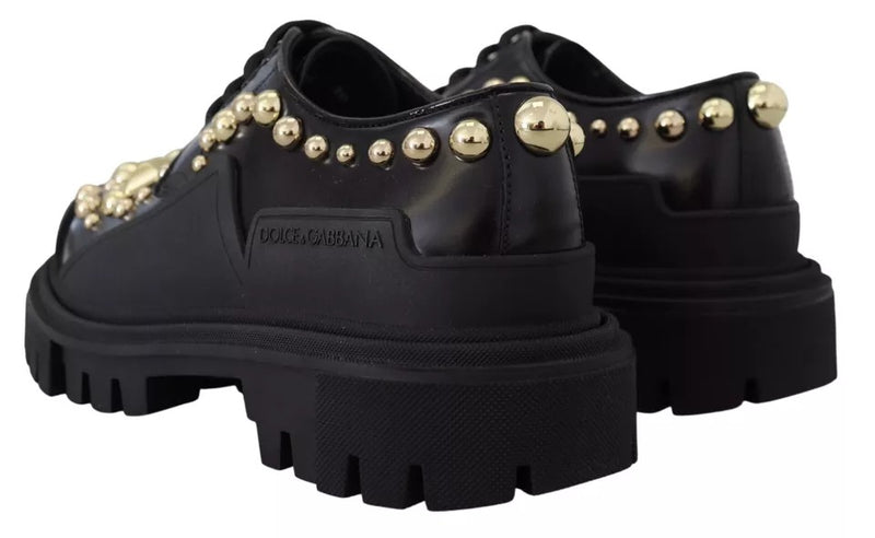 Black Leather Trekking Derby Embellished Shoes