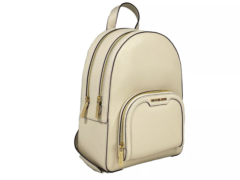 Jaycee Medium Pebble Leather Zip Pocket Backpack Bag Cream Michael Kors