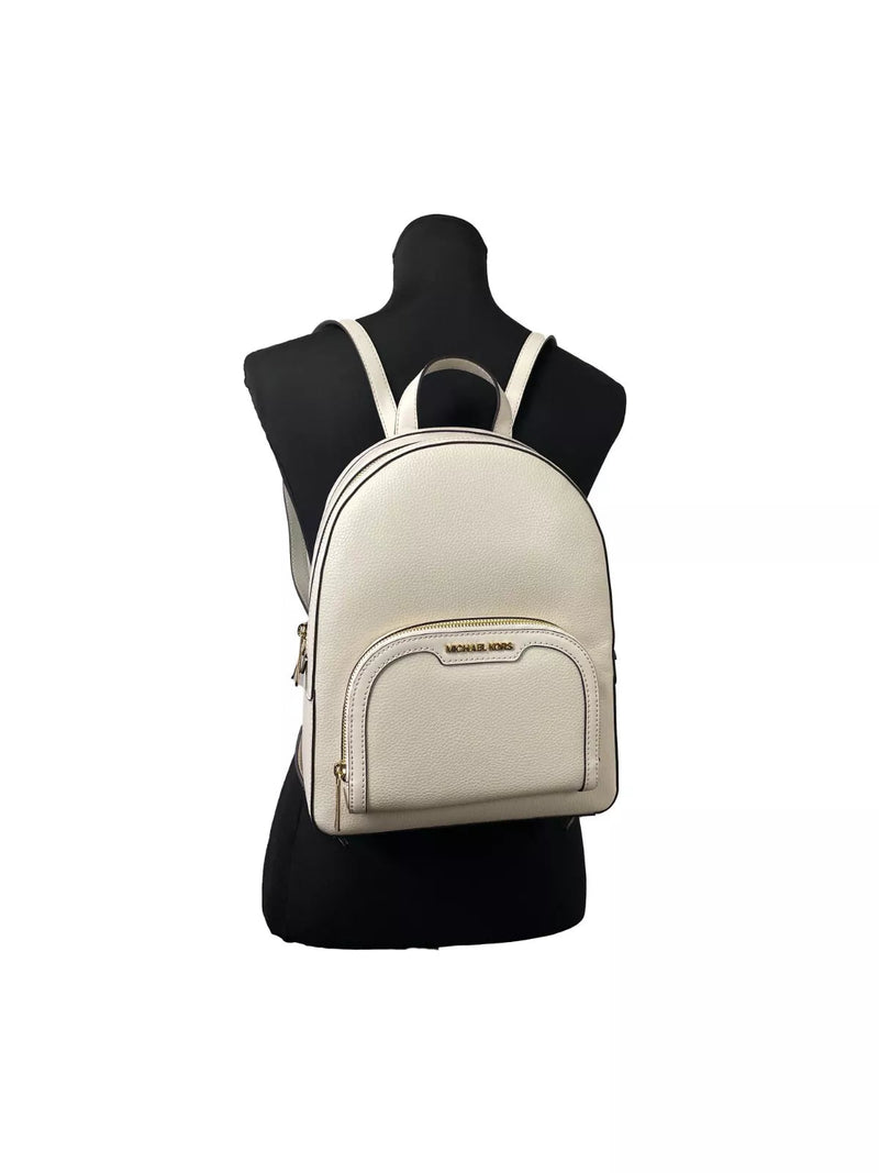 Jaycee Medium Pebble Leather Zip Pocket Backpack Bag Cream Michael Kors