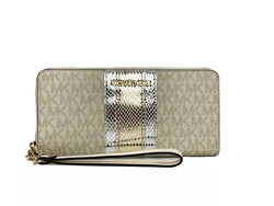 Jet Set Travel Center Stripe Signature Continental Wallet Vanilla Pale Gold Michael Kors