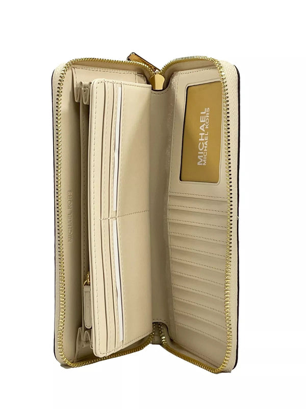 Jet Set Travel Center Stripe Signature Continental Wallet Vanilla Pale Gold Michael Kors