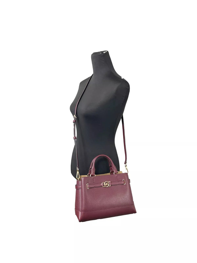 Reed Small Leather Belted Satchel Crossbody Bag Oxblood Michael Kors