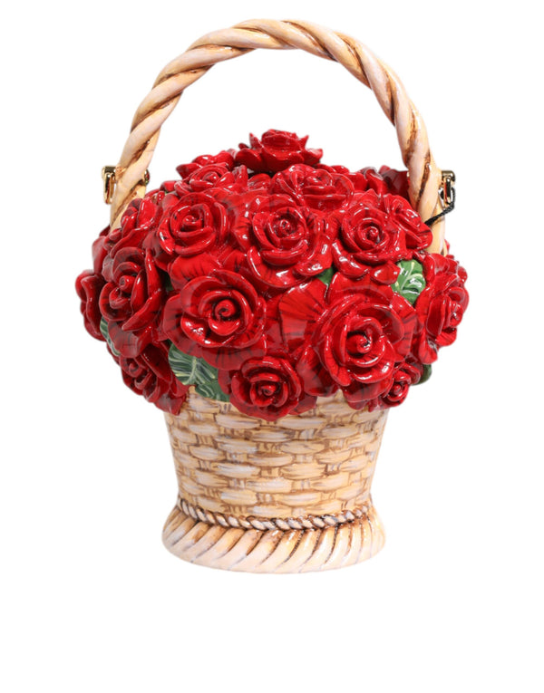 Beige Red Bouquet Flower Wicker Basket Dolce Box Bag