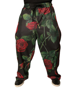 Black Floral Polyester Jogger Sweatpants Pants