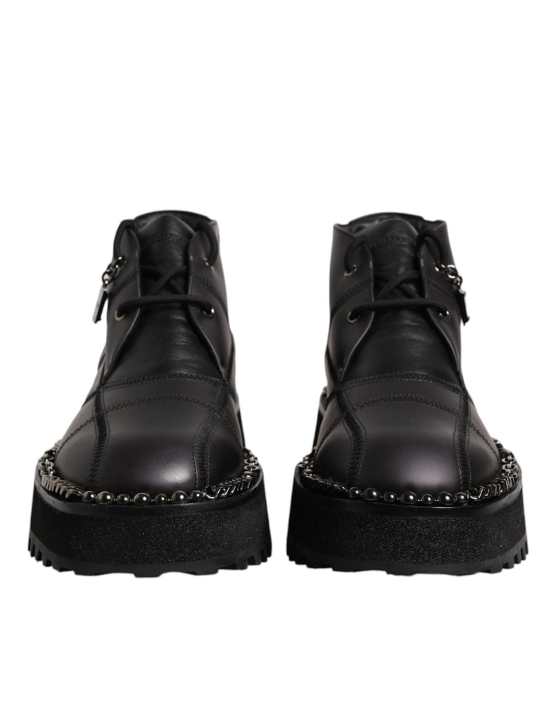 Black Leather Lace Up Ankle Boots Shoes