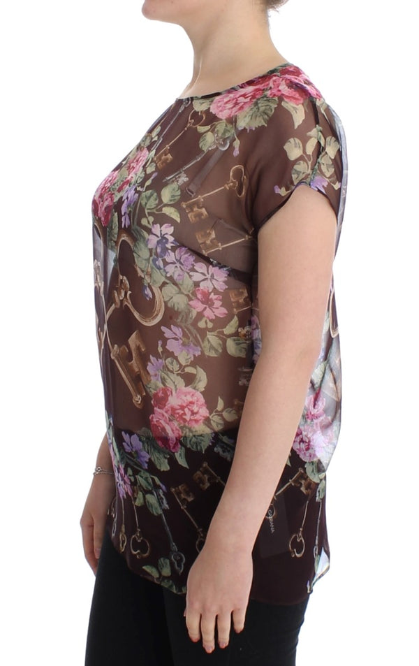 Elegant Floral Silk Blouse with Cap Sleeves Dolce & Gabbana