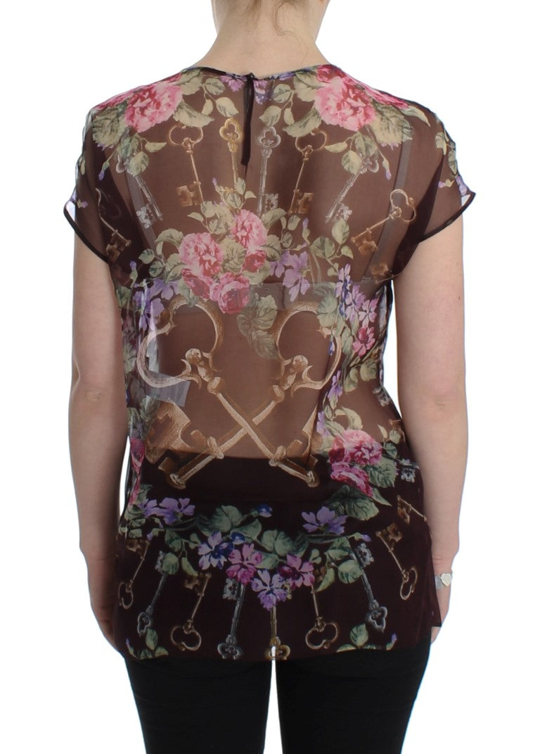 Elegant Floral Silk Blouse with Cap Sleeves Dolce & Gabbana