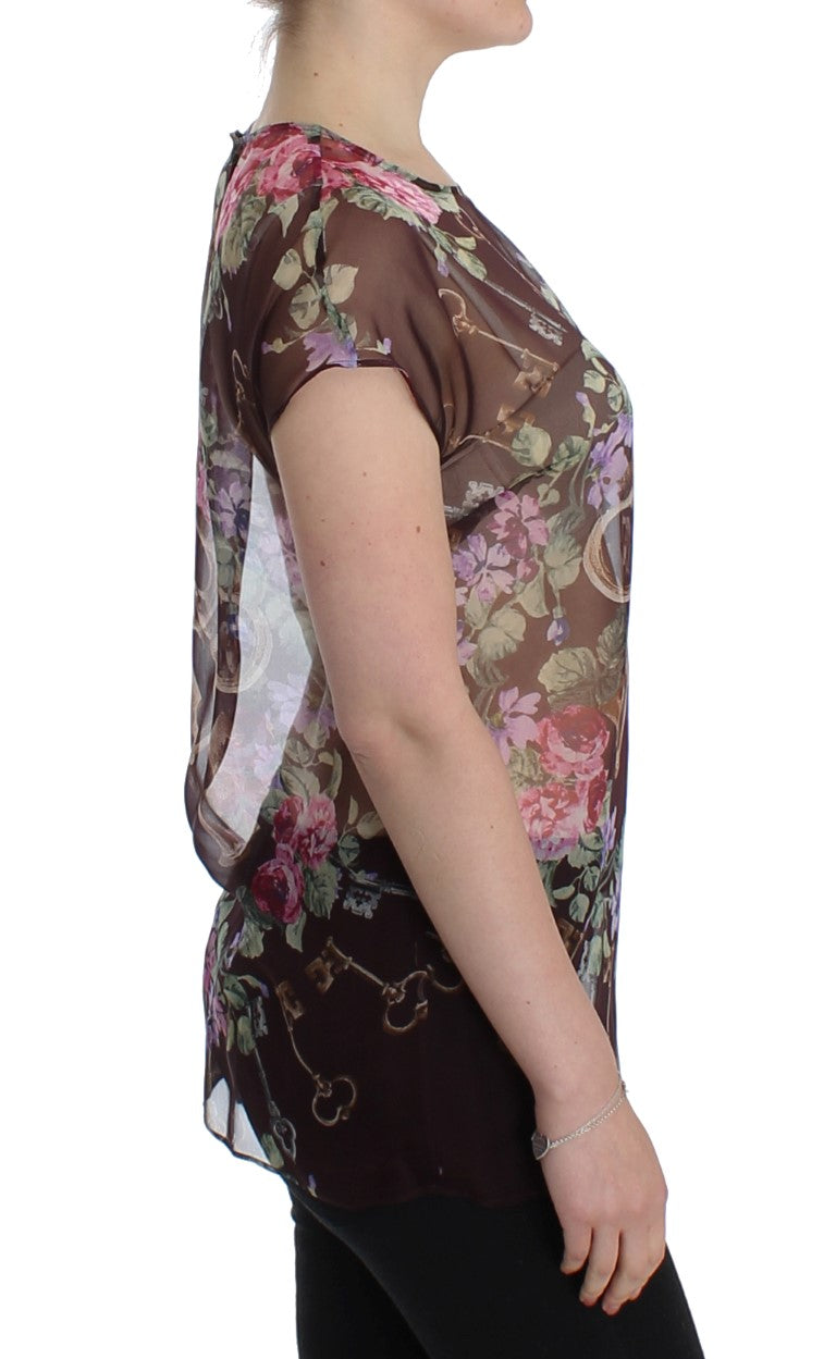 Elegant Floral Silk Blouse with Cap Sleeves Dolce & Gabbana