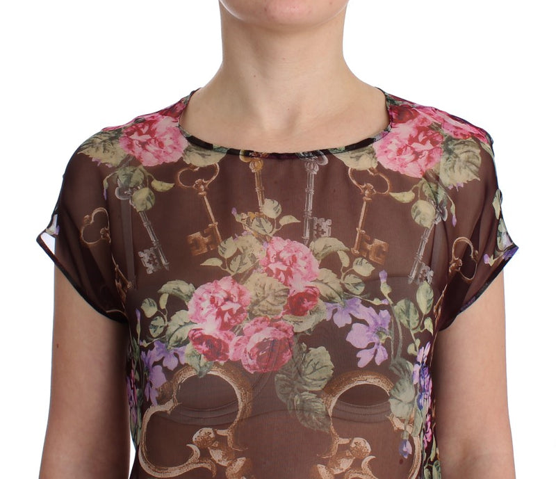 Elegant Floral Silk Blouse with Cap Sleeves Dolce & Gabbana