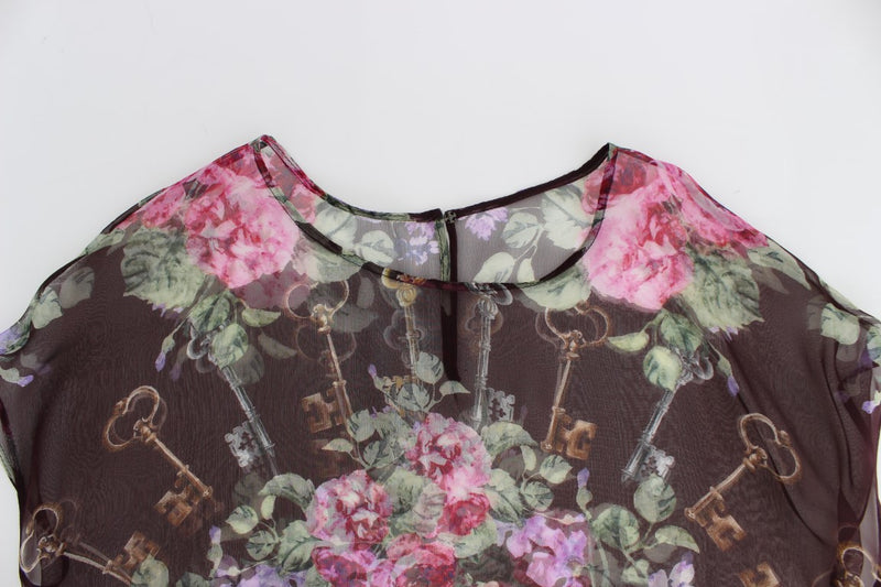 Elegant Floral Silk Blouse with Cap Sleeves Dolce & Gabbana