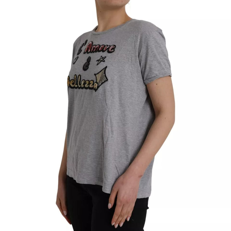 Gray Cotton L'Amore E'Bellezza Top T-shirt