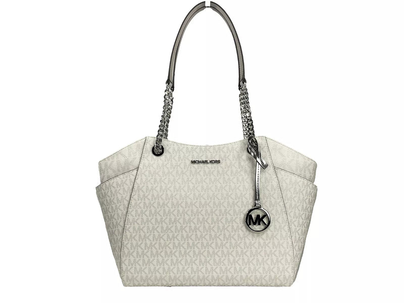 Jet Set Large Chain Shoulder Tote Bag White Silver Michael Kors