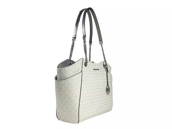 Jet Set Large Chain Shoulder Tote Bag White Silver Michael Kors