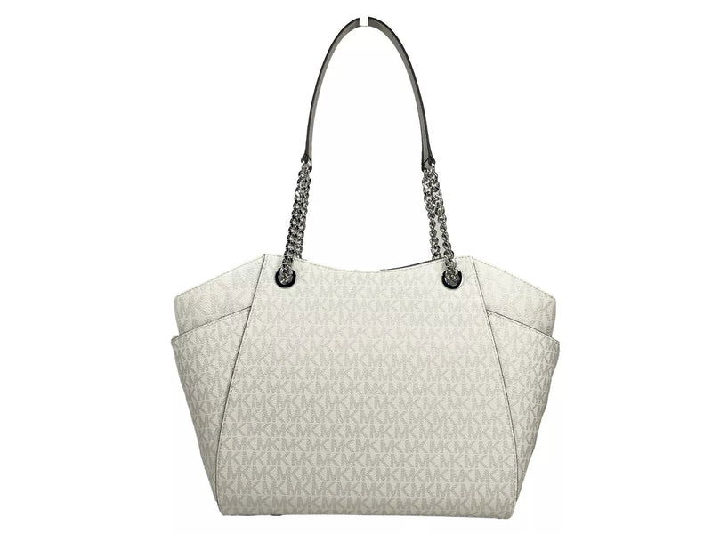 Jet Set Large Chain Shoulder Tote Bag White Silver Michael Kors