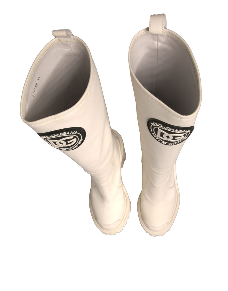 White DG Logo Hi Trekking Plateau Biker Boots Shoes Dolce & Gabbana