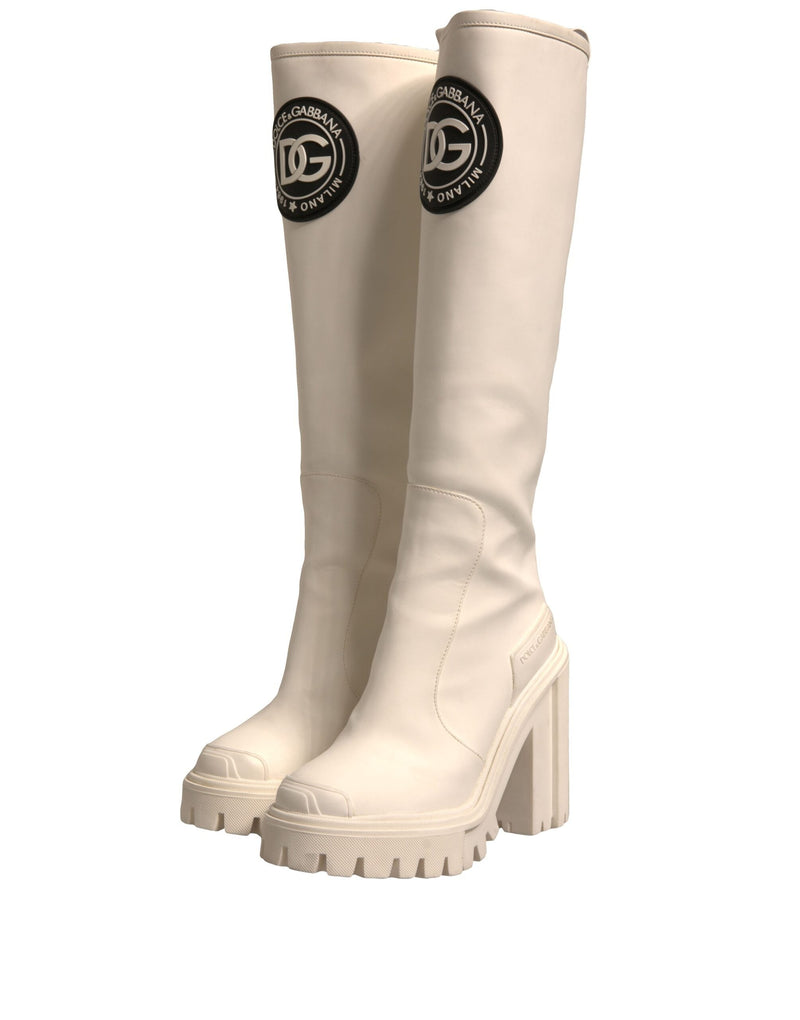 White DG Logo Hi Trekking Plateau Biker Boots Shoes Dolce & Gabbana