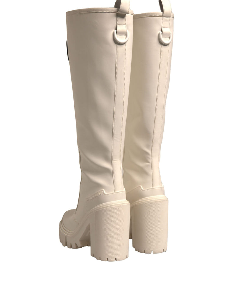 White DG Logo Hi Trekking Plateau Biker Boots Shoes Dolce & Gabbana