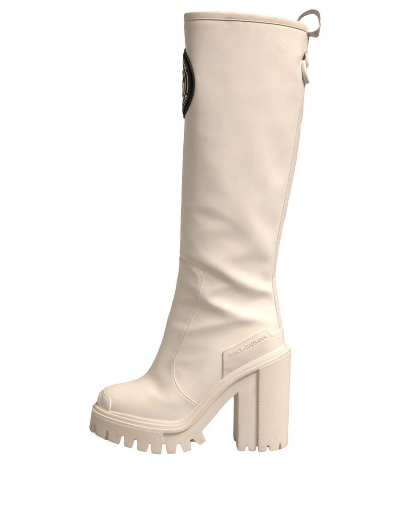 White DG Logo Hi Trekking Plateau Biker Boots Shoes Dolce & Gabbana