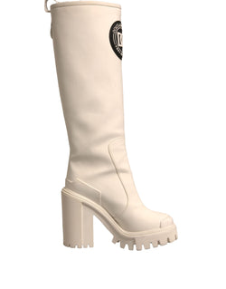 White DG Logo Hi Trekking Plateau Biker Boots Shoes Dolce & Gabbana