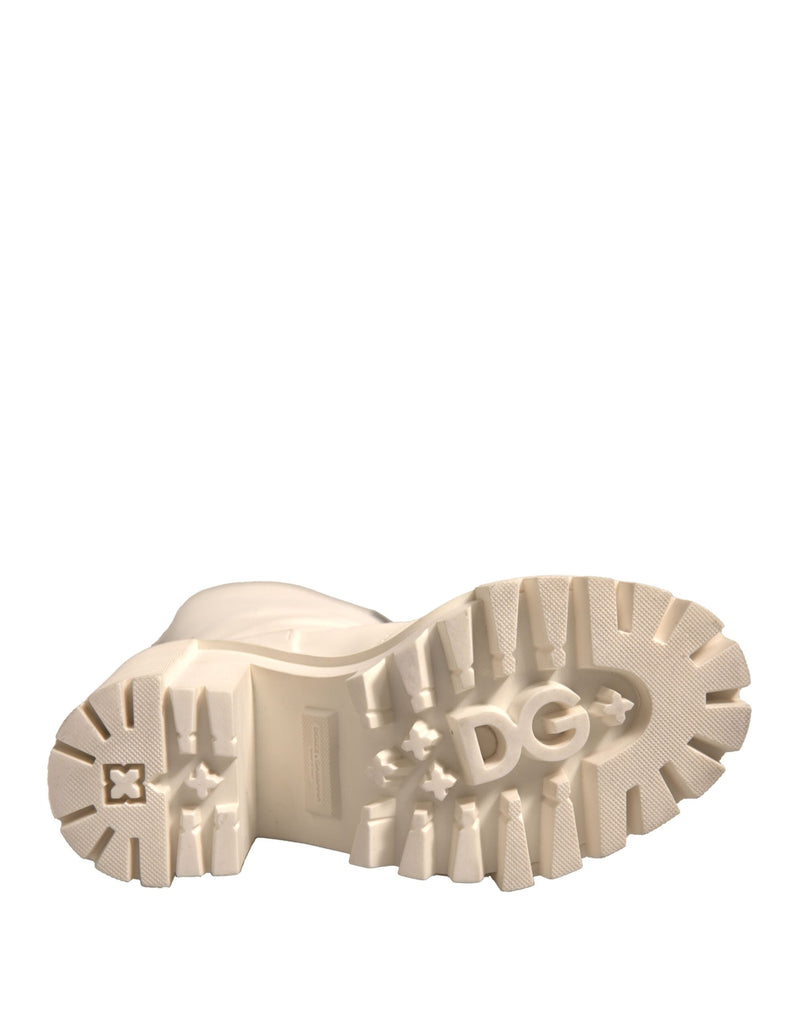 White DG Logo Hi Trekking Plateau Biker Boots Shoes Dolce & Gabbana