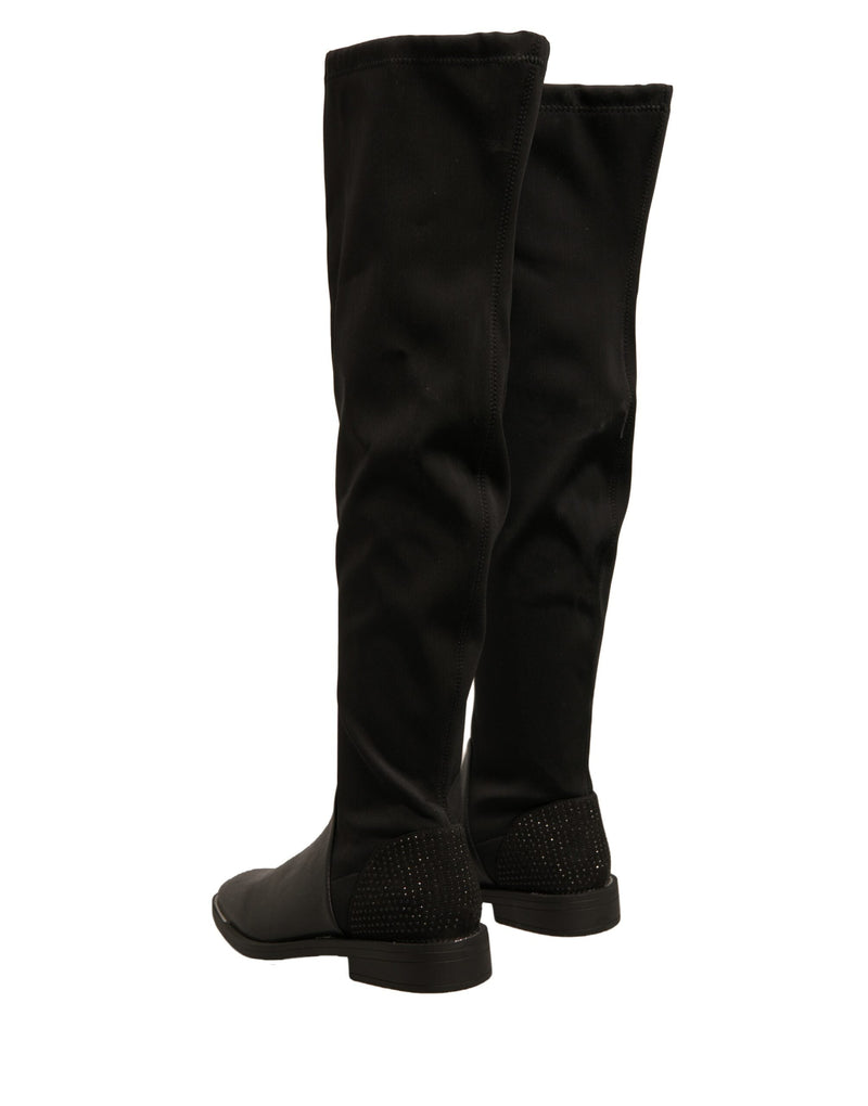 Black Leather Suede Flats High Boots Shoes MY TWIN