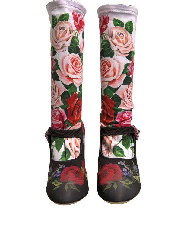 Black Floral Socks Crystal Boots Jersey Shoes Dolce & Gabbana