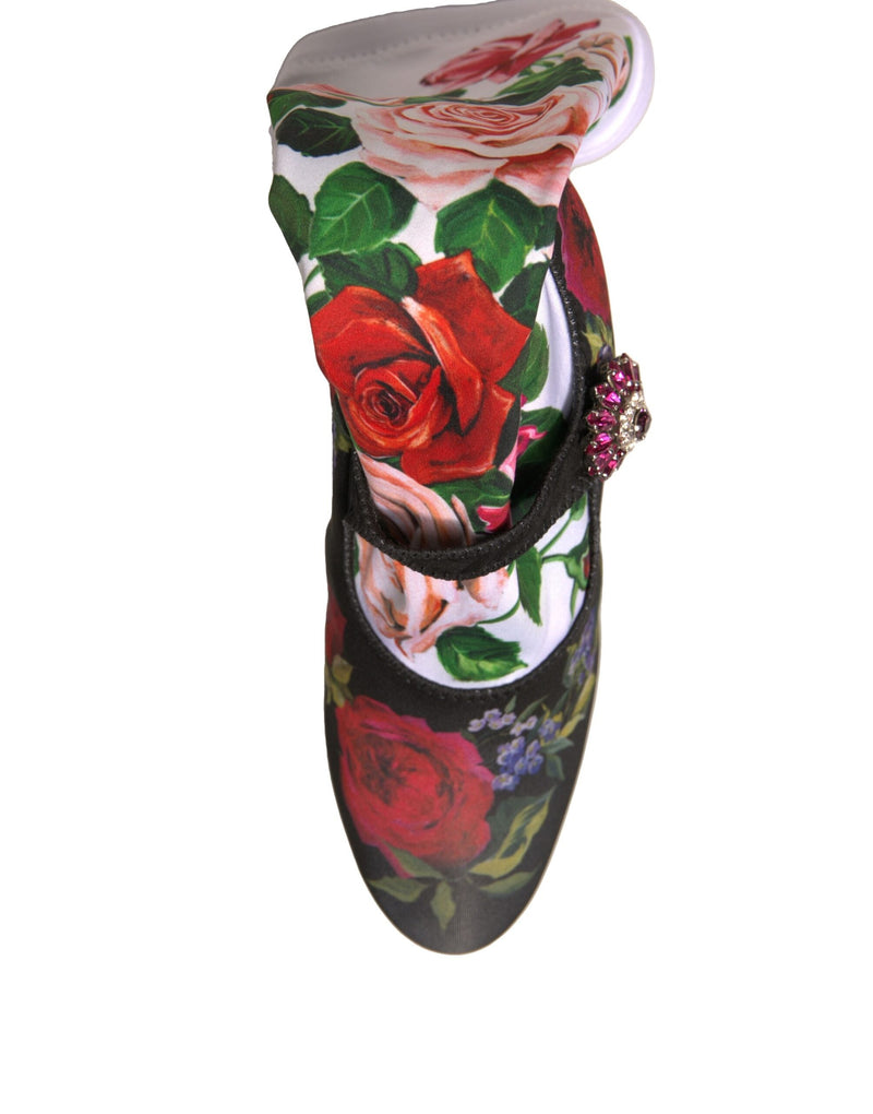 Black Floral Socks Crystal Boots Jersey Shoes Dolce & Gabbana