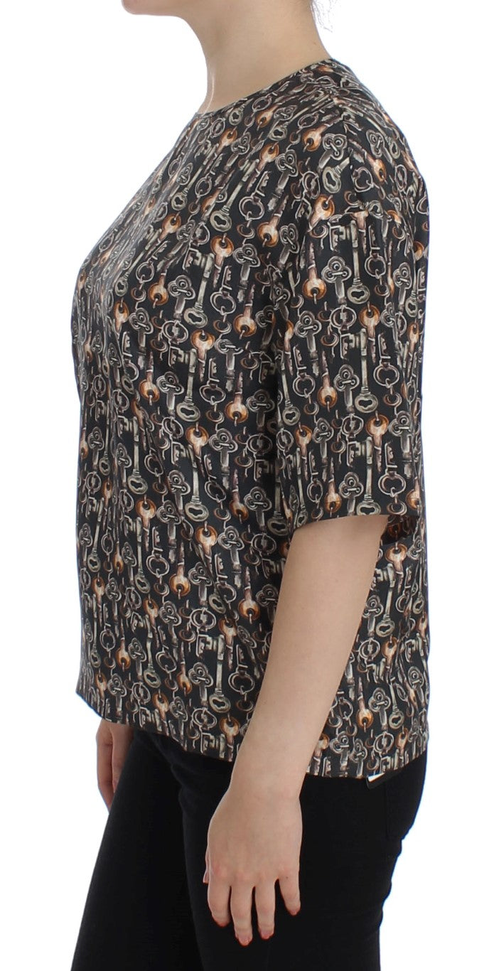 Enchanted Sicily Silk Blouse with Medieval Keys Print Dolce & Gabbana